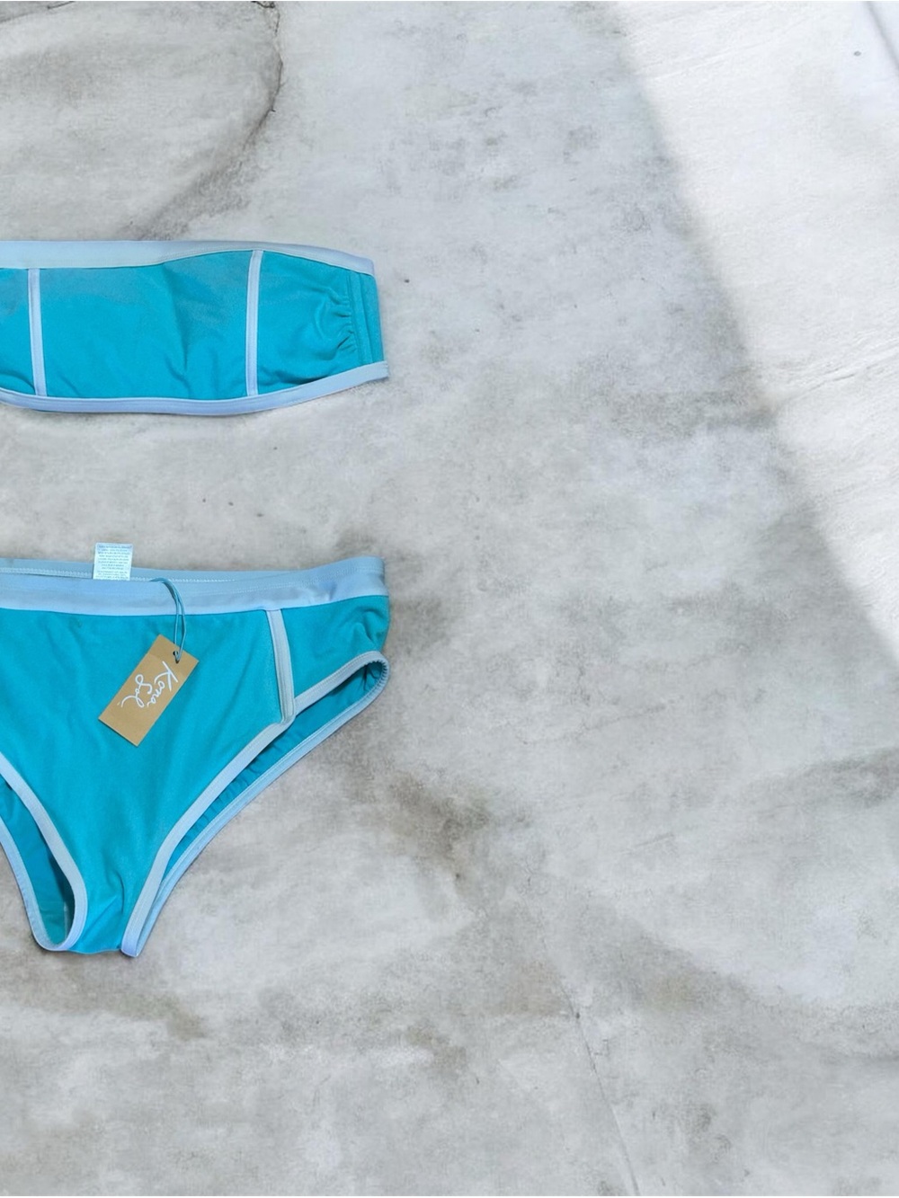 Kona Sol Terrycloth Turquoise Bandeau Bikini Set with Light Blue Trim Size 14W